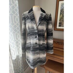 PERUVIAN CONNECTION Black & White Ombré Peacoat, Virgin Wool, Lined, Size 10